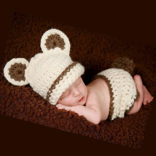 Dealzip Inc®Fashion Unisex Newborn Boy Girl Crochet Knitted Baby Outfits Costume Set Photography Photo Prop-Grey Bunny Rabbit+Random gift