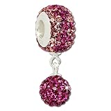 SilberDream Pom-Pom Glitter Bead with fuchsia Czech crystals, 925 Sterling Silver Bead, for Bead Bracelet, Necklace or Earring GSB403