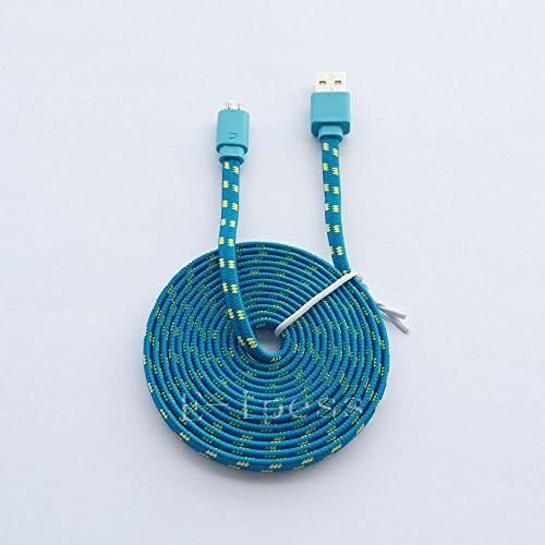 6Ft 2M Braided Fabric Micro USB Charger Cable for Samsung Galaxy S2 S3 S4 Note Mega LG HTC Blackberry (Flat Noodle Blue)