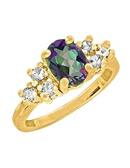 1.30 CT Oval Cut Mystic Exotic Topaz Yellow Gold Ring