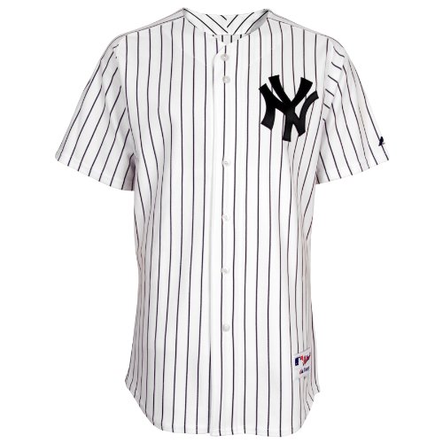 MLB Men's New York Yankees Joba Chamberlain Six Button Authentic Home Jersey (Wht/Nvy Pinstrps, 40/Medium)