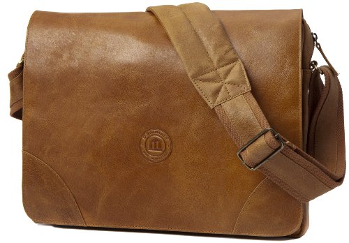 dbramante1928 Leather Messenger Bag for Upto 16 inch Laptop - Golden Tan