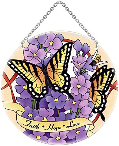 Butterflies and Flowers Faith Hope Love Hanging Stained Glass Window Art Suncatcher