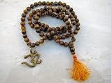 Courage and Confidence - Tiger Eye Meditation Mala 108 Prayer Beads on String with Om Pendant + Guru Bead