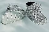 SILVERPLATED BABY RECORD SHOEMONEY BANK