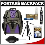 Portare Multi-Use Laptop/iPad/Digital SLR Camera Backpack Case (Gray/Purple) with 57
