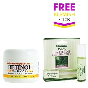 Retinol Cream (Vitamin A) - 2 Oz. + FREE Herbal Authority Blemish Roll-On Stick with Tea Tree Oil