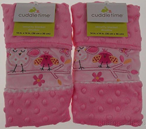 Set 2 Cuddle Time Baby Security Blanket Pink Birds Flower Butterfly Soft Fuzzy