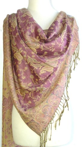 Elegant Pink Reversible Paisley Pashmina Silk Shawl Wrap