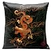 Lama Kasso Exotic Asia Red Dragon Flying Across a Black Satin 18-Inch Square Pillow, Black on Reverse Side