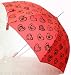 Red Hearts Umbrella - Ladies Black Hearts with Red Canopy Classic Designer (Michiko London Koshino) Automatic Push Button Stick Rain or Sun Umbrella; Great Gift Idea