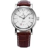 Orkina Mens White Dial Coffee Leather Sport Date Quartz Wrist Watch