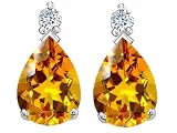 2.36 cts Genuine 8x6mm Citrine and Diamond Earrings - 14kt White or Yellow Gold