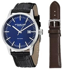 Stuhrling Original Men's 555A.04 Classic Ascot II Swiss Quartz Date Blue Dial Strap Set Watch