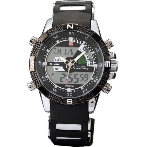 SHARK Mens Alarm LCD Dual Time Chronograph Black Army Military Sport Wrist Watch SH042 On Sale