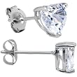 14K White Gold .47ct Basket Set Heart CZ Stud Earrings