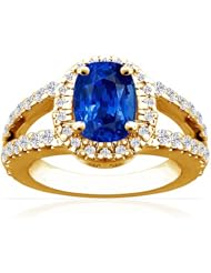 18K Yellow Gold Cushion Cut Blue Sapphire Ring With Sidestones