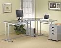 Contemporary L-Shape Silver Metal Glass Top Home Office Computer Desk