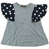 【H28年春夏物】 nico hrat(ニコフラート) 製品洗い加工済み 綿レーヨン天竺水玉フレア袖Tシャツ 110cm/MG NO.B-260110