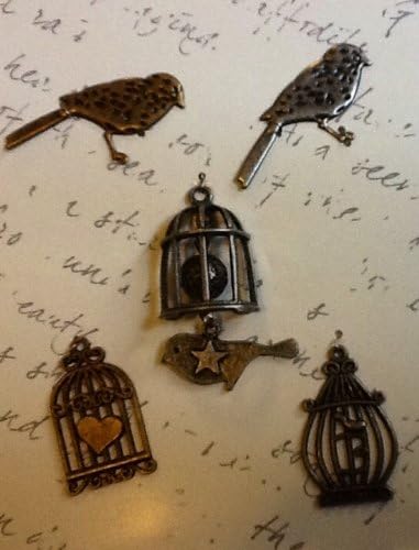 A Place In Time ~ Jewelry Making & Design ~ Metal Beads or Charms ~ 5 Piece ~ Birds & Birdcages