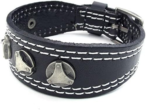 Mygoodie Jewelry Mens Adjustable Leather Bracelet, Punk Rock Cuff Bangle, Fit 7-8.5 inch, Black