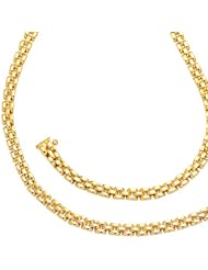 14K Yellow Gold 07" 4.0mm Polish 3 Row Panther Chain Link Bracelet With Box Catch Clasp