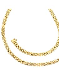 17" 14K Yellow Gold 4.0mm (1/6") Polished 3 Row Panther Chain Link Necklace w/ Box Catch Clasp