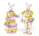 Set of 2 Decorative Pastel & Plaid Dressed Easter Bunny Table Top Figures 19.5