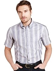 XXXL Blue Harbour Linen Blend Bold Striped Shirt