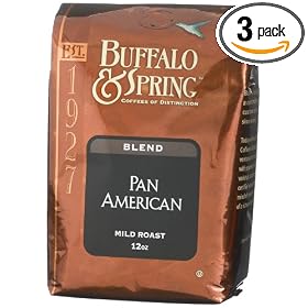 Buffalo & Spring Pan American Blend, Ground Coffee, 12-Ounce Bags (Pack of 3)