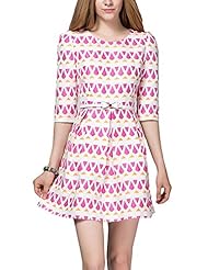 Round Neck Jacquard Gathered Polyester Party Dress 