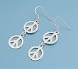 Sterling Silver Earrings - Peace Signs - 32 mm - 3.26 g