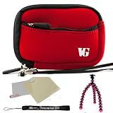 Red - Black Trim Slim Protective Soft Neoprene Cover Carrying Case Sleeve with Extra Pocket for Canon Power-Shot ELPH 500 HS ELPH 510 HS S95 SD970 IS SD1300 IS SD1400 IS SD3500 IS SD4000 IS SD4500 IS SX210 IS SX220 HS SX230 HS Powershot Point and Shoot Digital Camera + Includes Grey 6 Inch Mini Flexi Tripod + Includes a anti glare screen protector, will protect from any small scratches and dirt