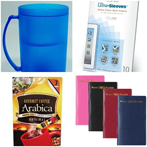College Care Package with 2015 Assorted Color Weekly Planner, Sleeves for Ipad Tablets, Gourmet Coffee Arabica (French Vanilla) and Assorted Double-wall Freezer Mugs~ Ideal for Any Hardworking College Student