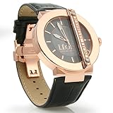 Raphael Leon Designer Watch - Mens 18K Rose Gold PL. Case - Black Leather Band - .18 cts. Diamonds - Black MOP