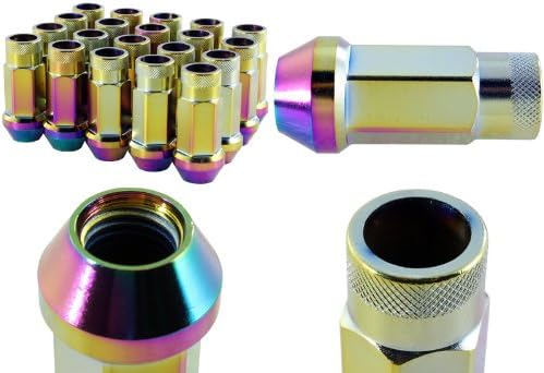 M12 x 1.5 Thread Pitch Wheel Rim Tuner 1.75" Long Neo Chrome Lug Nuts - 20 Pieces