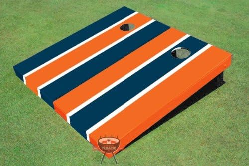 Custom Tailgate Orange and Navy Alternating Long Stripe Corn Hole Boards Cornhole Game Set