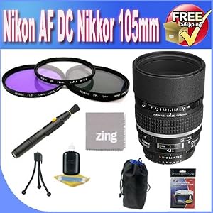 Nikon 105mm f/2.0D AF DC-Nikkor Lens for Nikon Digital SLR Cameras + 3 Piece Filter Kit + Lens Case + Zing MicroFiber Cleaning Cloth + Lens Pen Cleaner + Lens Accessory Saver Bundle!