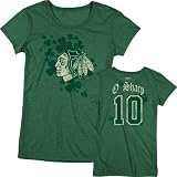 Patrick Sharp Women's St. Patrick's Day Green O'Shamrock Field Chicago Blackhawks Name and Number Cap Sleeve T-Shirt