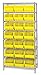 Quantum Storage Systems WR8-255YL 8-Tier Complete Wire Shelving System with 21 QUS255 Yellow Giant Open Hopper Bins, Chrome Finish, 18" Width x 36" Length x 74" Height