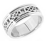 14K. White Gold Celtic Claddagh Design Comfort Fit Wedding Band Ring