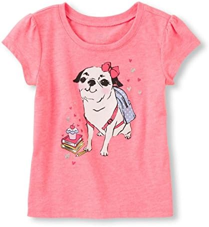 Baby/Toddler Girls T-Shirt: Smiling Pug with Backpack, Pink (18-24 Months)