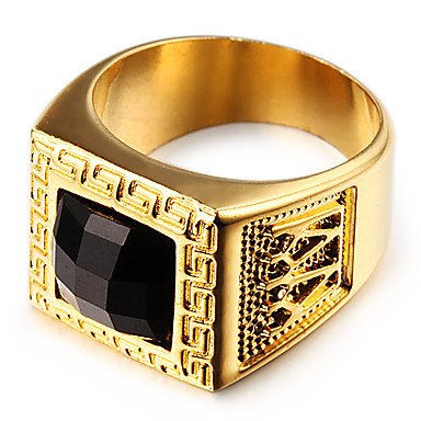 BST Famous Black Square Maze 18K Gold Plated Stainless Steel Men's Ring Size 11
