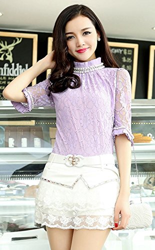 シフォンシャツ レースカットソー ハイネック 半袖 パール エレガント ブラウス スーツ オーガンジー 長袖 フレアー シフォン セクシー 大きいサイズ  ワンピース コート ロング エレガンス 美脚 デート パーティ 秋物 冬物　m038