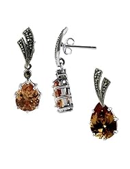 Sterling Silver Teardrop Citrine Stone Post Back Findings Earrings and Pendant Jewelry Set