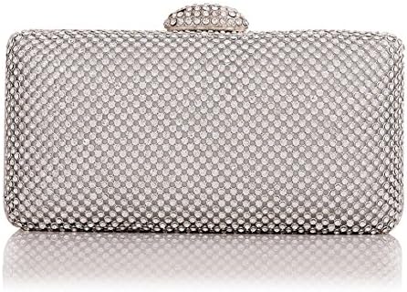 Celestte Evening Handbag, Fashion Rectangle CZ diamond Handbag Mini Bag with Detachable Chain (Silver)