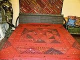 Red Vintage Banjara Embroidered Bedspread Mirror Wall Tapestry Throw 80x90