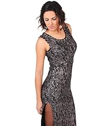 Slit Lace-Up General Print Sleeveless Scoop Neck Crepe/Metallic Bandage Dress/Bodycon Dress/Mini Dress 