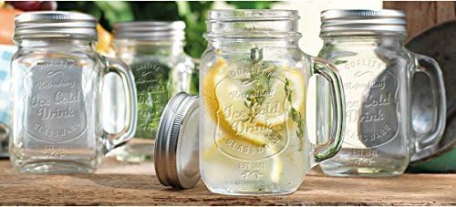 Palais Mason Jar Tumbler Mug with Stainless Steel Lid - 16 Ounces - Set of 4 - ('Ice Cold Drink' Emblem) by Palais