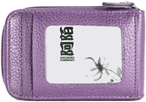 AMOO Genuine Leather Credit Card Holder Case RFID Identity Safe Card Wizard Wallet BGPQB001 LIGHT PURPLE